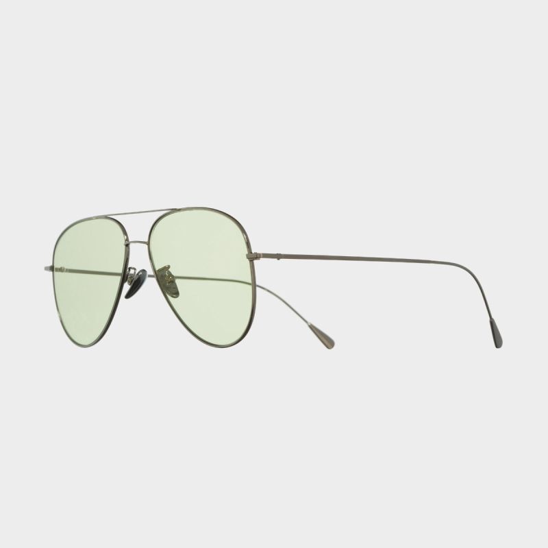 1266 Palladium Plated Aviator Sunglasses-Pale Green